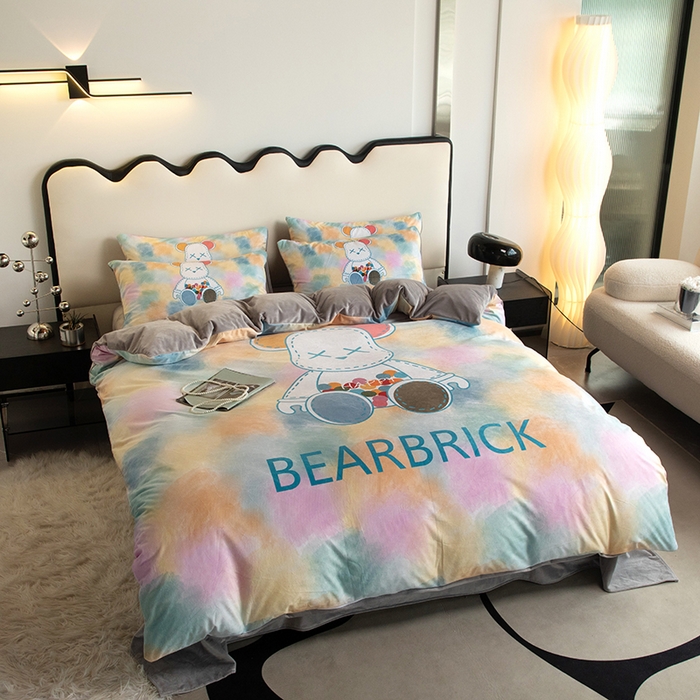 91家纺网 家纺一手货源 找家纺 摩卡 2024新款秋冬新品网红款婴儿绒毛四件套 七彩熊