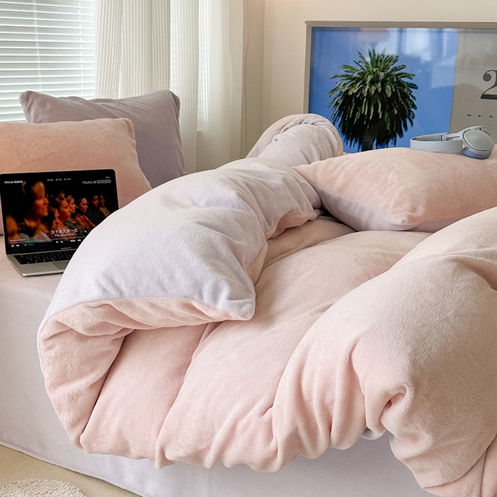 91家纺网 家纺一手货源 找家纺 （总）昔可家纺 2023新款奶油纯色系列双拼牛奶绒四件套