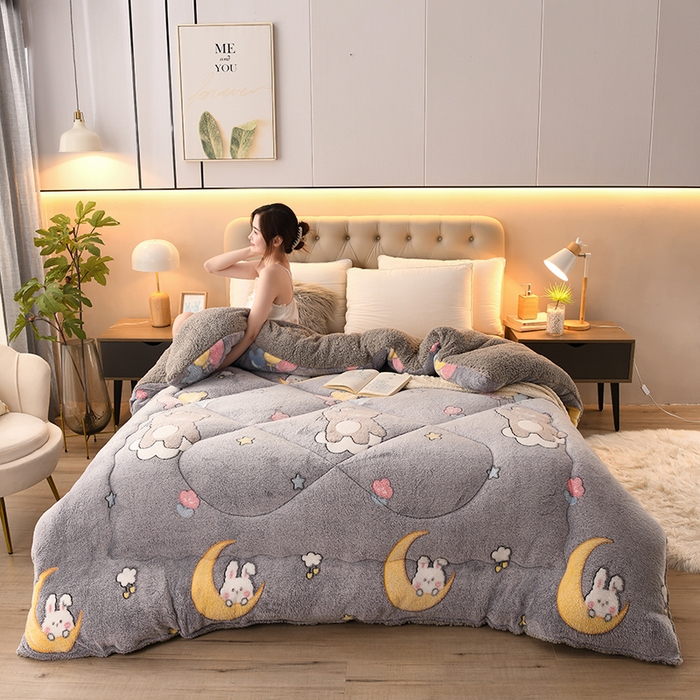 91家纺网 家纺一手货源 找家纺 金灵居 2025新款雪花绒羊羔绒冬被子被芯春秋被 云朵萌熊