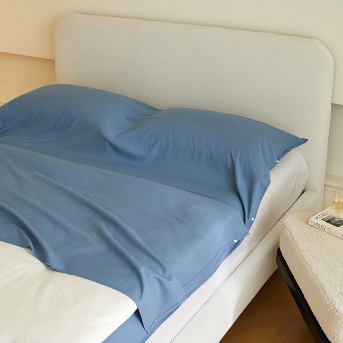 91家纺网 家纺一手货源 找家纺 荣轩家居 2023新款泡泡纱睡袋 青花蓝