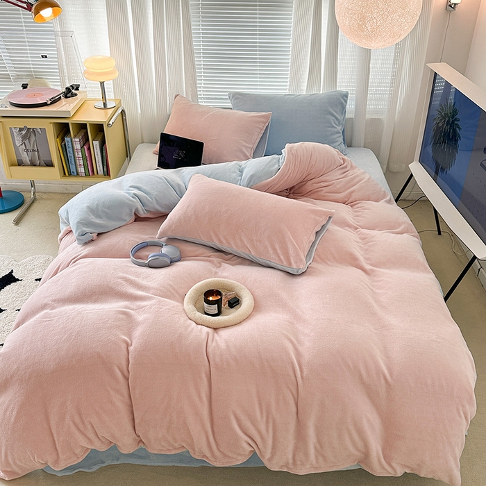 91家纺网 家纺一手货源 找家纺 （总）昔可家纺2023新款奶油纯色系列双拼牛奶绒四件套