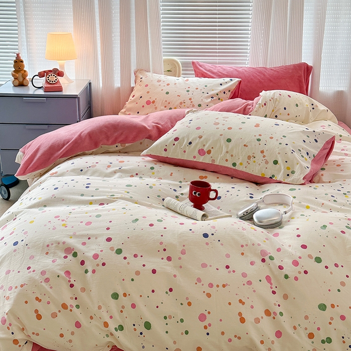 91家纺网 家纺一手货源 找家纺 昔可家纺 2023新款y2k卡通印花系列棉加绒四件套 彩色泼墨