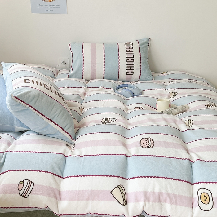 91家纺网 家纺一手货源 找家纺 昔可家纺 2023新款大版数码印花保暖牛奶绒四件套 美食派对