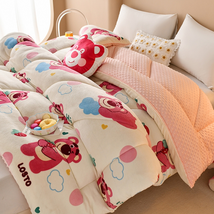 91家纺网 家纺一手货源 找家纺 （总）梦初语 2023新款A类双面牛奶绒豆豆被冬被芯被子春秋被