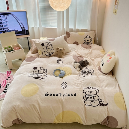 昔可家纺 2023新款大版数码印花保暖牛奶绒四件套 狗狗厨师