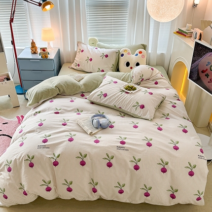 昔可家纺 2023新款y2k卡通印花系列棉加绒四件套 紫萝卜