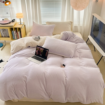 91家纺网 家纺一手货源 找家纺 昔可家纺 2023新款奶油纯色系列双拼牛奶绒四件套 芋泥波波