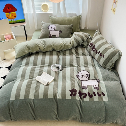 91家纺网 家纺一手货源 找家纺 昔可家纺 2023新款大版数码印花保暖牛奶绒四件套 羊咩咩