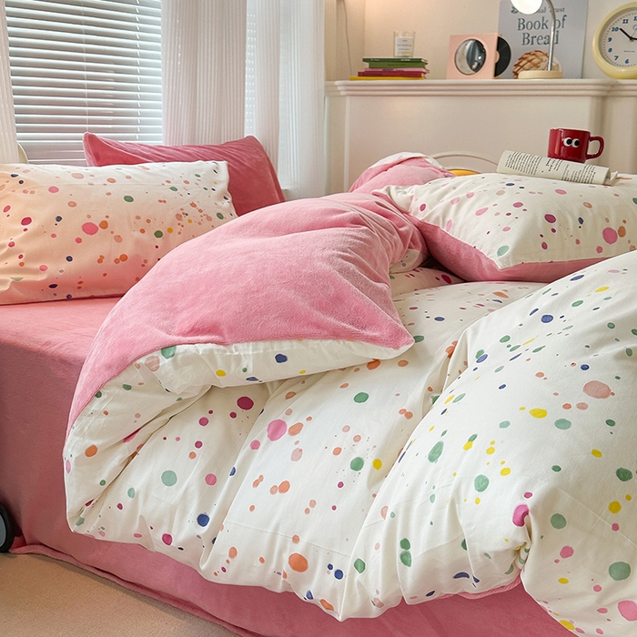 91家纺网 家纺一手货源 找家纺 昔可家纺 2023新款y2k卡通印花系列棉加绒四件套 彩色泼墨