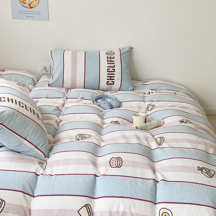 91家纺网 家纺一手货源 找家纺 昔可家纺 2023新款大版数码印花保暖牛奶绒四件套 美食派对