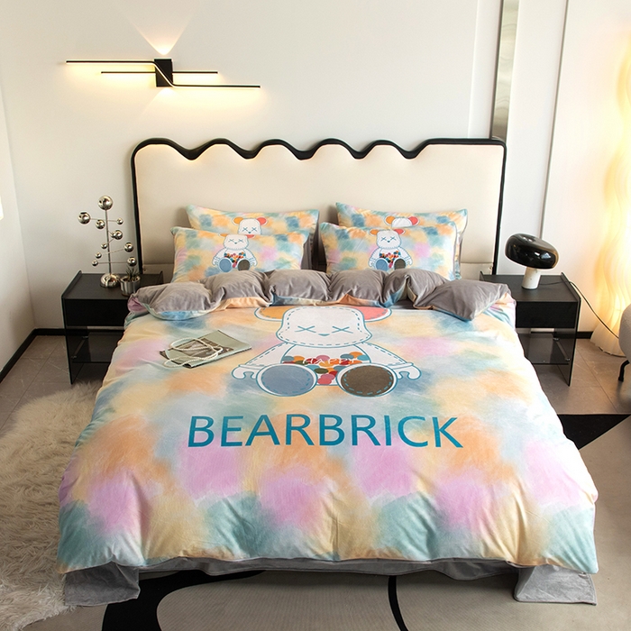 91家纺网 家纺一手货源 找家纺 摩卡 2024新款秋冬新品网红款婴儿绒毛四件套 七彩熊