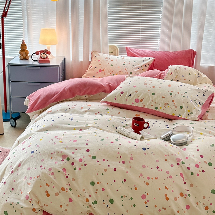 91家纺网 家纺一手货源 找家纺 昔可家纺 2023新款y2k卡通印花系列棉加绒四件套 彩色泼墨