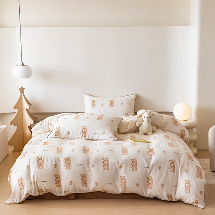 91家纺网 家纺一手货源 找家纺 （总）本希 2023新款秋冬全棉a类双层纱四件套-小清新