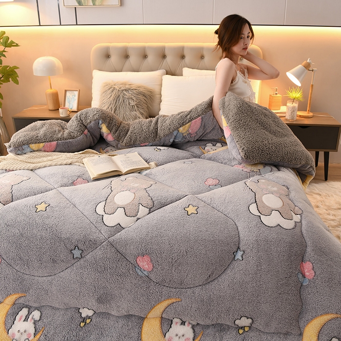 91家纺网 家纺一手货源 找家纺 金灵居 2025新款雪花绒羊羔绒冬被子被芯春秋被 云朵萌熊