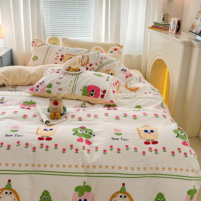 91家纺网 家纺一手货源 找家纺 昔可家纺 2023新款y2k卡通印花系列棉加绒四件套 眼睛吐司