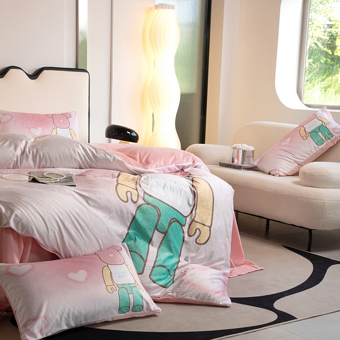 91家纺网 家纺一手货源 找家纺 摩卡 2024新款秋冬新品网红款婴儿绒毛四件套 炫彩