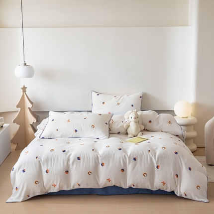 91家纺网 家纺一手货源 找家纺 （总）本希 2023新款秋冬全棉a类双层纱四件套-小清新