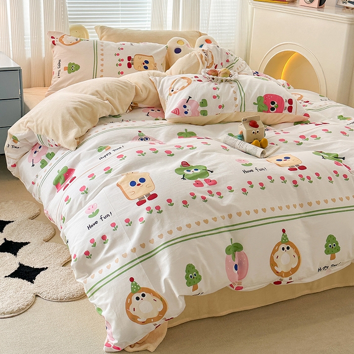 91家纺网 家纺一手货源 找家纺 昔可家纺 2023新款y2k卡通印花系列棉加绒四件套 眼睛吐司