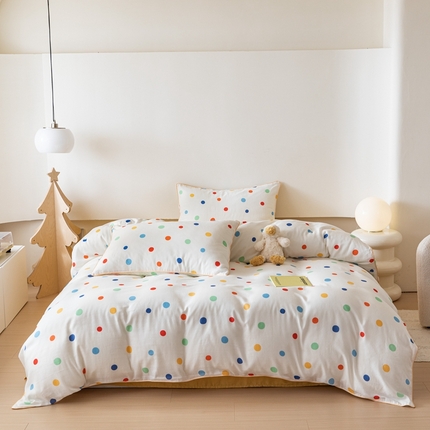 91家纺网 家纺一手货源 找家纺 （总）本希 2023新款秋冬全棉a类双层纱四件套-小清新