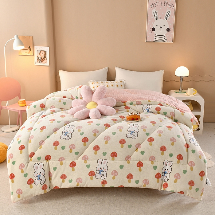 91家纺网 家纺一手货源 找家纺 梦初语 2023新款A类双面牛奶绒豆豆被冬被芯被子春秋被 蘑菇屋