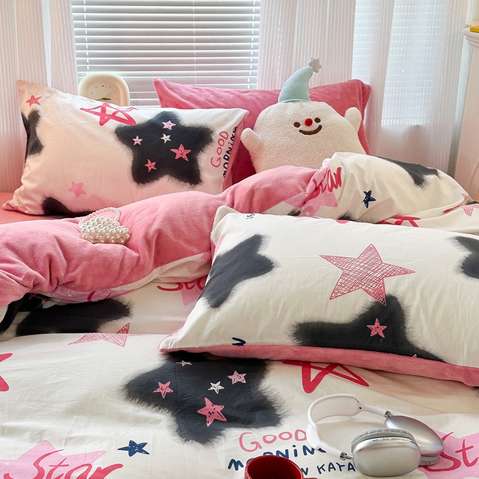 91家纺网 家纺一手货源 找家纺 昔可家纺 2023新款y2k卡通印花系列棉加绒四件套 y2k星星