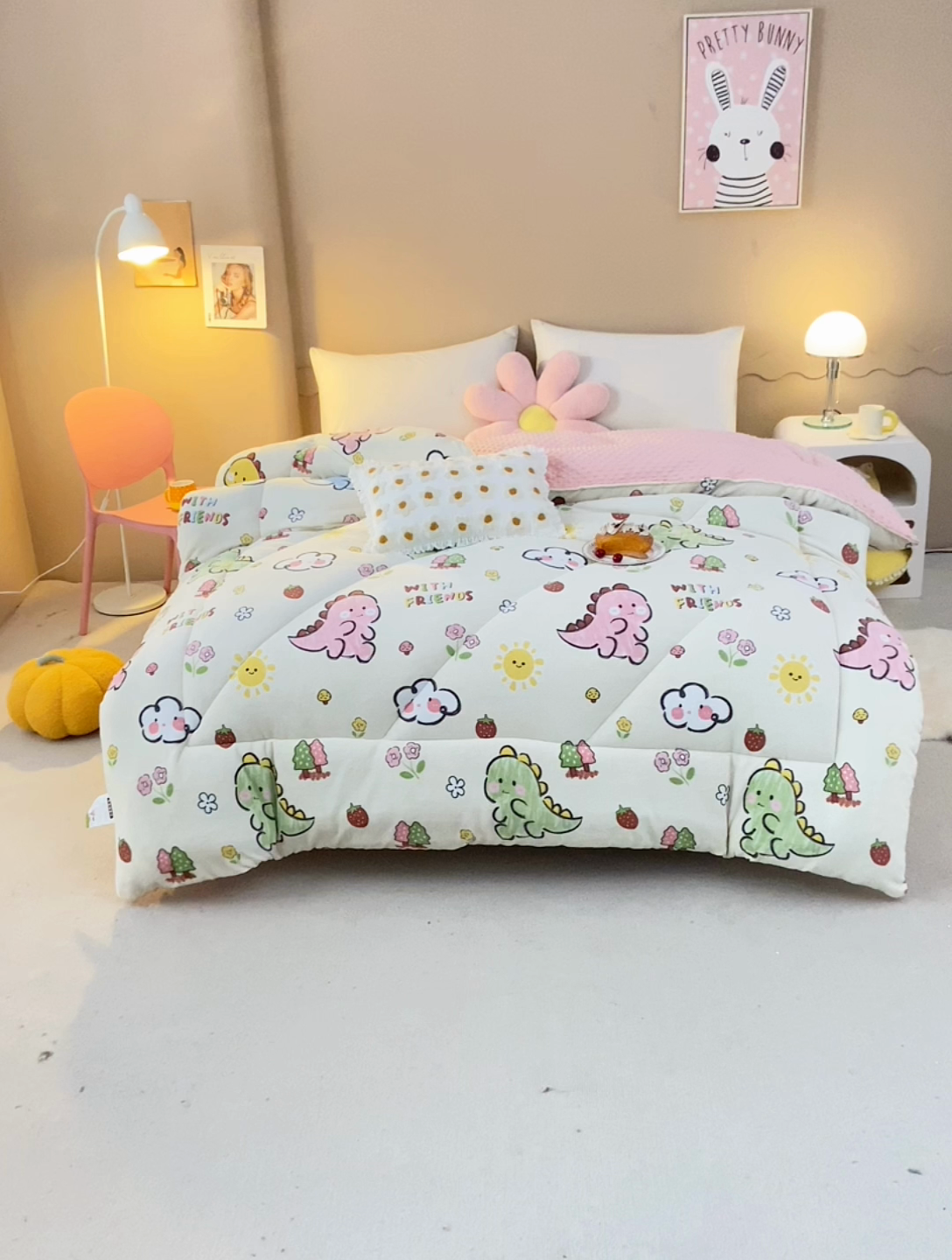 91家纺网 家纺一手货源 找家纺 梦初语 2023新款A类双面牛奶绒豆豆被冬被芯被子春秋被 恐龙天空