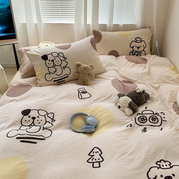 91家纺网 家纺一手货源 找家纺 昔可家纺 2023新款大版数码印花保暖牛奶绒四件套 狗狗厨师