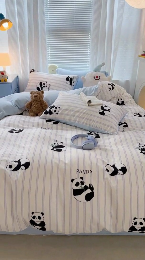 91家纺网 家纺一手货源 找家纺 昔可家纺 2023新款y2k卡通印花系列棉加绒四件套 呆萌熊猫