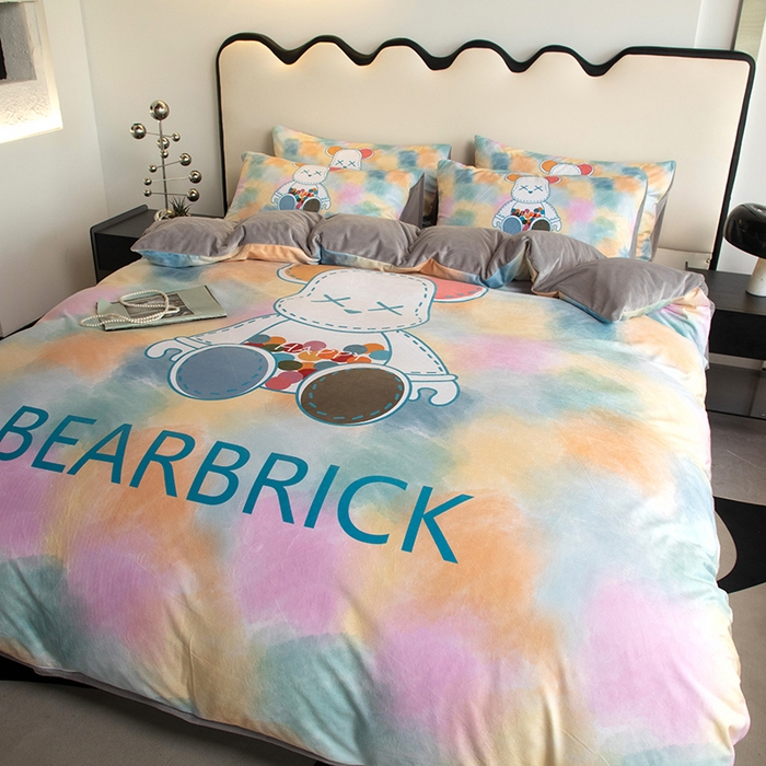 91家纺网 家纺一手货源 找家纺 摩卡 2024新款秋冬新品网红款婴儿绒毛四件套 七彩熊