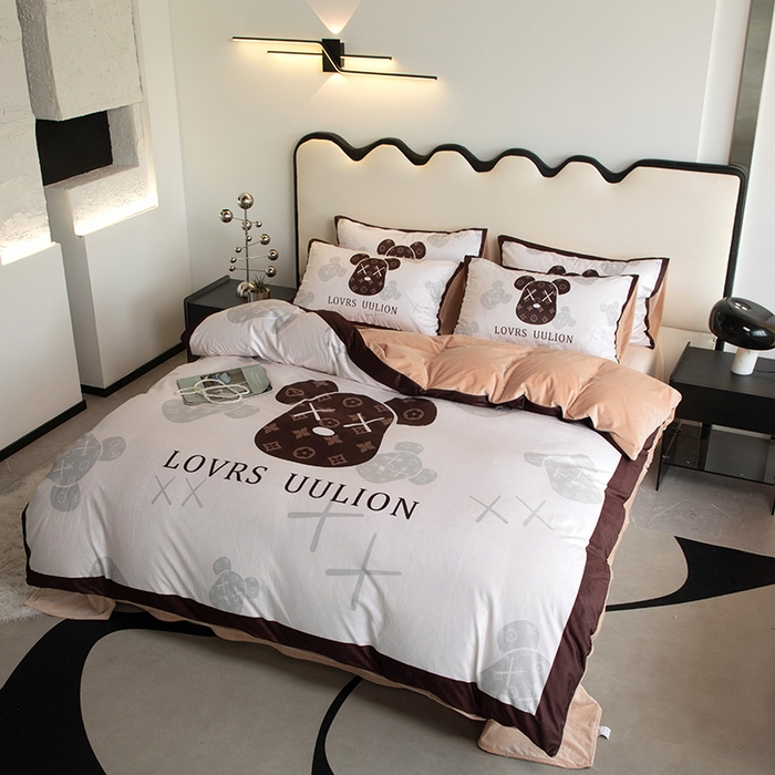 91家纺网 家纺一手货源 找家纺 摩卡 2024新款秋冬新品网红款婴儿绒毛四件套 熊头咖