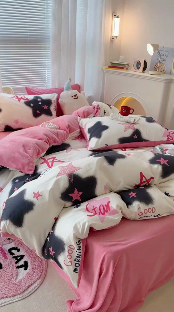 91家纺网 家纺一手货源 找家纺 昔可家纺 2023新款y2k卡通印花系列棉加绒四件套 y2k星星