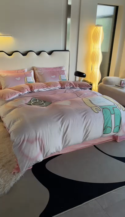 91家纺网 家纺一手货源 找家纺 摩卡 2024新款秋冬新品网红款婴儿绒毛四件套 炫彩