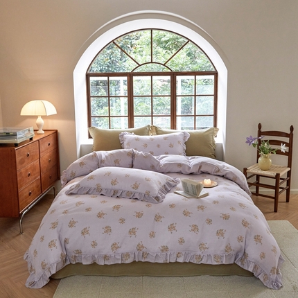 91家纺网 家纺一手货源 找家纺 （总）本希 2023新款秋冬全棉a类双层纱四件套-法式