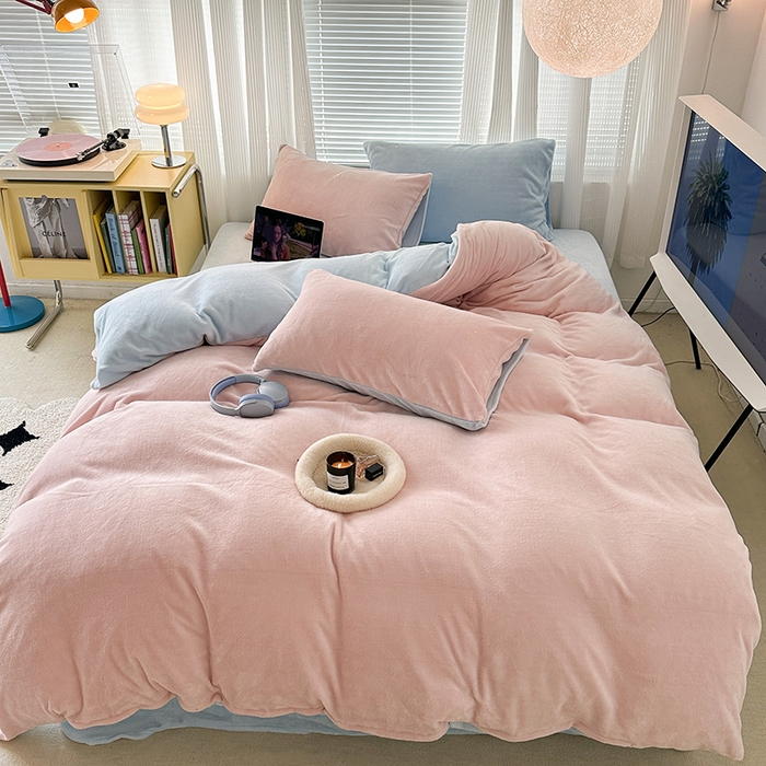 91家纺网 家纺一手货源 找家纺 （总）昔可家纺2023新款奶油纯色系列双拼牛奶绒四件套