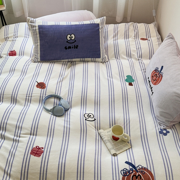 91家纺网 家纺一手货源 找家纺 昔可家纺 2023新款大版数码印花保暖牛奶绒四件套 紫竖条南瓜