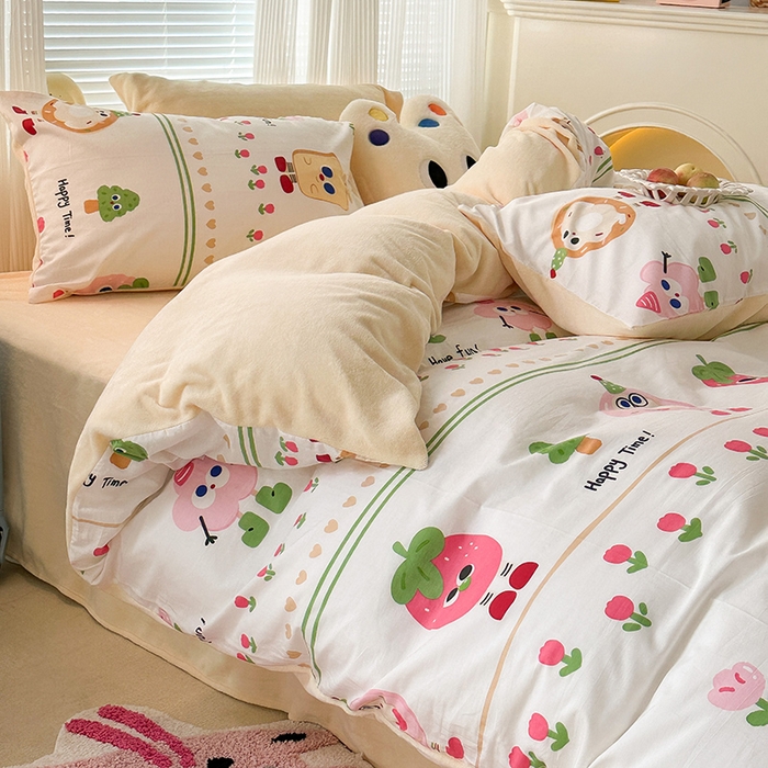 91家纺网 家纺一手货源 找家纺 昔可家纺 2023新款y2k卡通印花系列棉加绒四件套 眼睛吐司