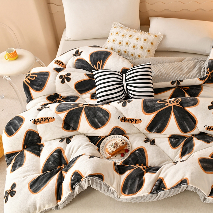 91家纺网 家纺一手货源 找家纺 梦初语 2023新款A类双面牛奶绒豆豆被冬被芯被子春秋被 优雅蝴蝶结