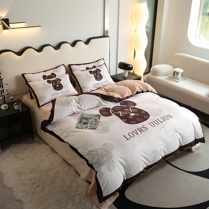 91家纺网 家纺一手货源 找家纺 摩卡 2024新款秋冬新品网红款婴儿绒毛四件套 熊头咖