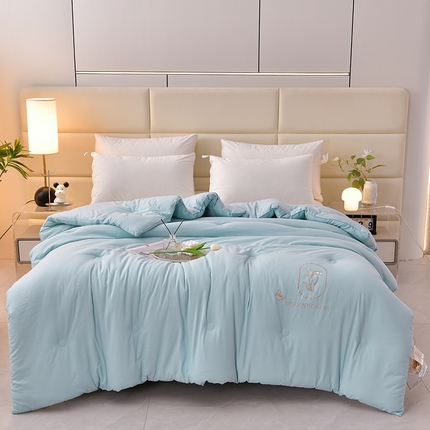 91家纺网 家纺一手货源 找家纺 小牛席业 2023新款幸运铃兰大豆被-风格二 铃兰花大豆被（天蓝）