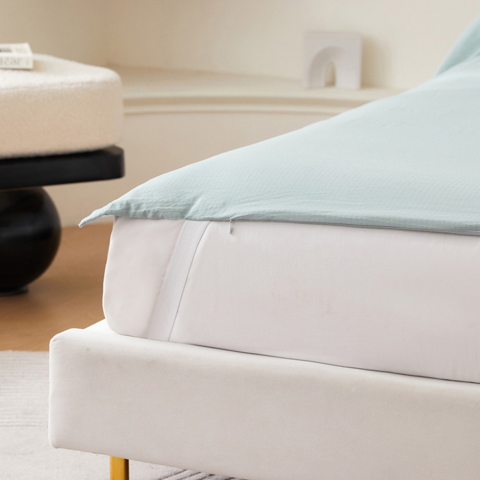 91家纺网 家纺一手货源 找家纺 荣轩家居 2023新款泡泡纱睡袋 湖蓝