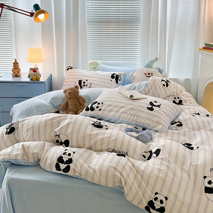 91家纺网 家纺一手货源 找家纺 昔可家纺 2023新款y2k卡通印花系列棉加绒四件套 呆萌熊猫