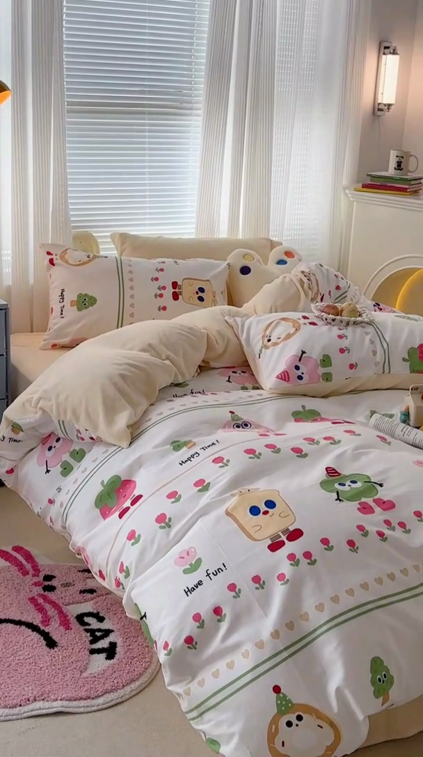 91家纺网 家纺一手货源 找家纺 昔可家纺 2023新款y2k卡通印花系列棉加绒四件套 眼睛吐司