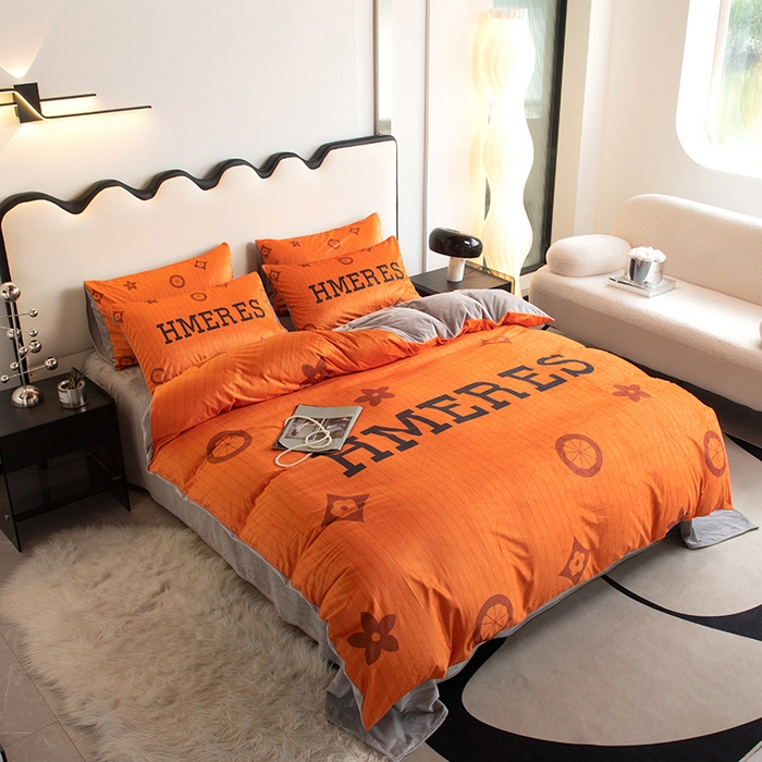 91家纺网 家纺一手货源 找家纺 摩卡 2024新款秋冬新品网红款婴儿绒毛四件套 爱玛橙