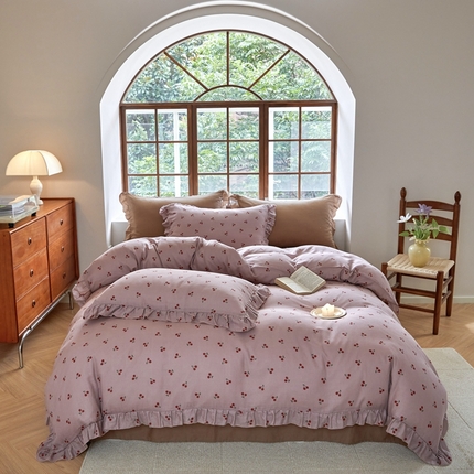 91家纺网 家纺一手货源 找家纺 （总）本希 2023新款秋冬全棉a类双层纱四件套-法式