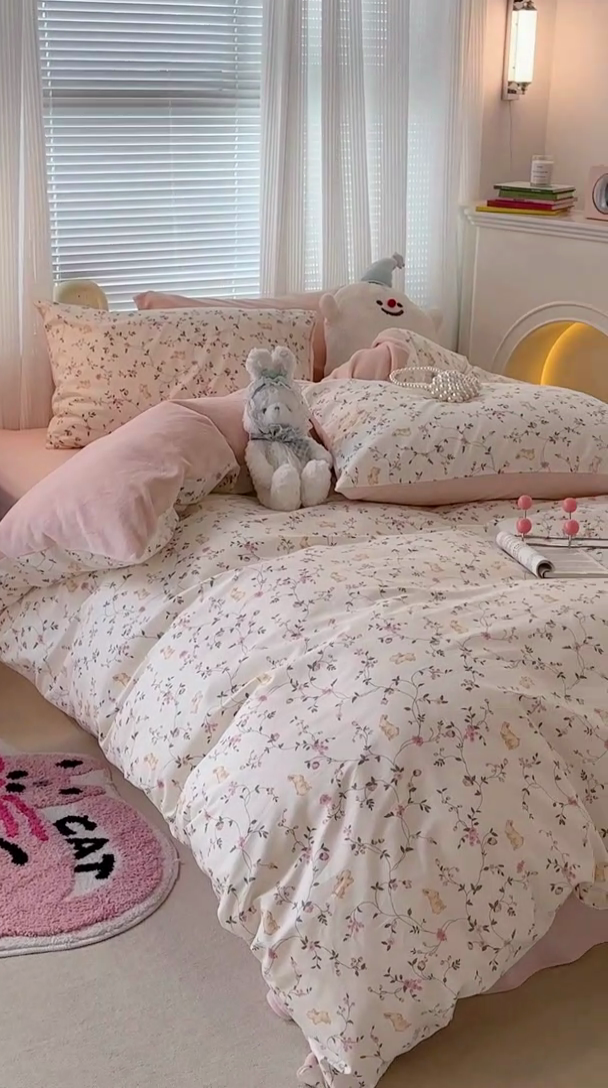 91家纺网 家纺一手货源 找家纺 昔可家纺 2023新款y2k卡通印花系列棉加绒四件套 茉莉兔