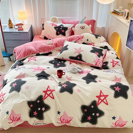 （总）昔可家纺 2023新款y2k卡通印花系列棉加绒四件套