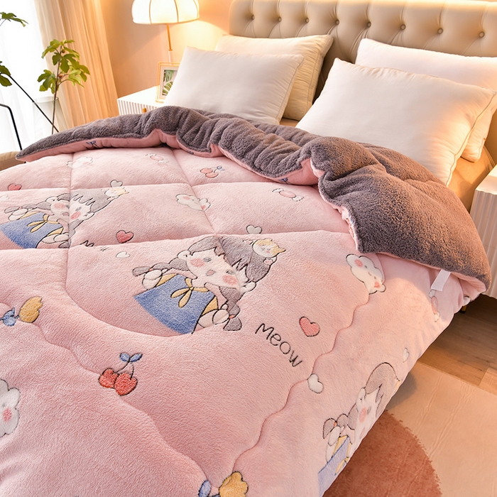 91家纺网 家纺一手货源 找家纺 金灵居 2025新款雪花绒羊羔绒冬被子被芯春秋被 樱桃女孩