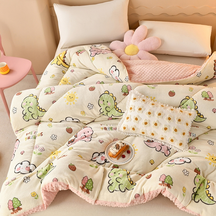 91家纺网 家纺一手货源 找家纺 梦初语 2023新款A类双面牛奶绒豆豆被冬被芯被子春秋被 恐龙天空