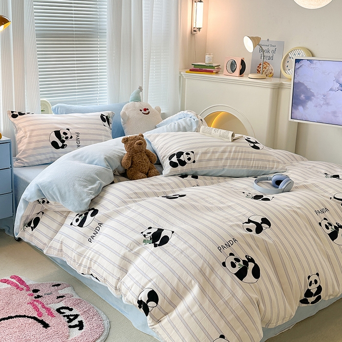 91家纺网 家纺一手货源 找家纺 昔可家纺 2023新款y2k卡通印花系列棉加绒四件套 呆萌熊猫