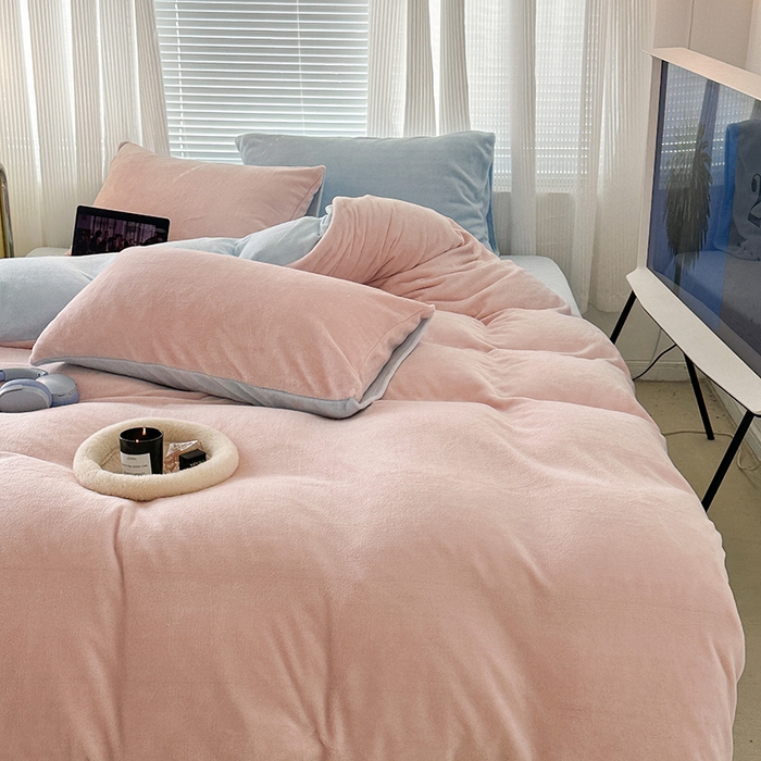 91家纺网 家纺一手货源 找家纺 （总）昔可家纺2023新款奶油纯色系列双拼牛奶绒四件套